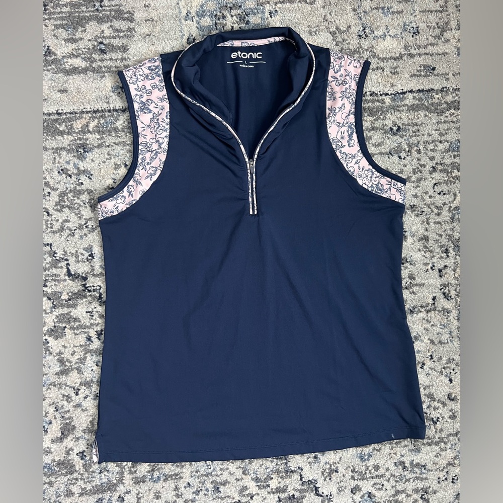 ETONIC Ladies Golf Navy Flora Activewear Sleeveless Polo- Large